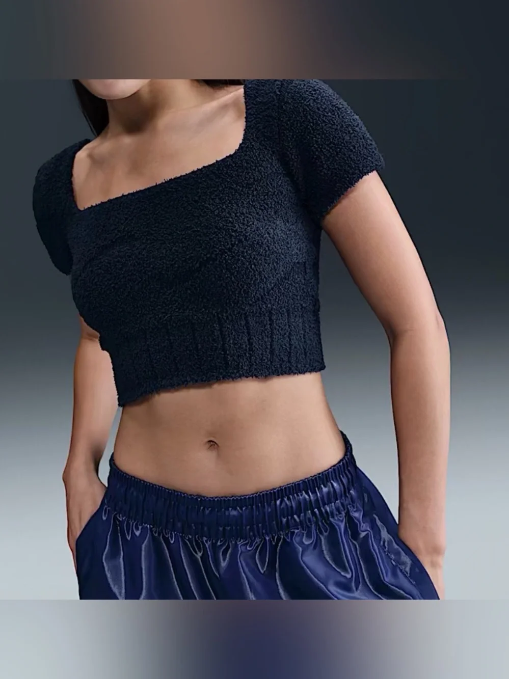 Nike Plush Knit Cropped Short Sleeve Top Midnight